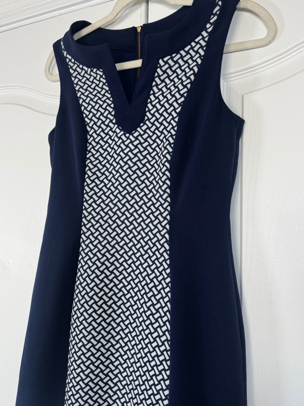 Tahari ASL Navy White Colorblock Geometric Sheath Work Dress Size 2 - Picture 4 of 10